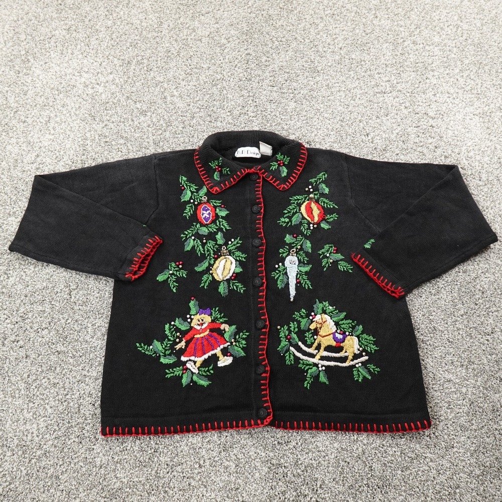 VTG BP Designs Sweater Womens L Christmas Holiday Grandma Knit Sweater Cardigan